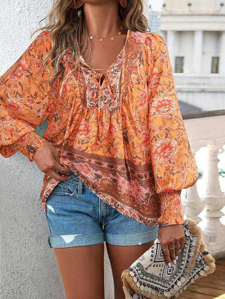 W&W Mode | Lässiges Bedrucktes Langarmshirt mit V-ausschnitt für Einen Modischen Look