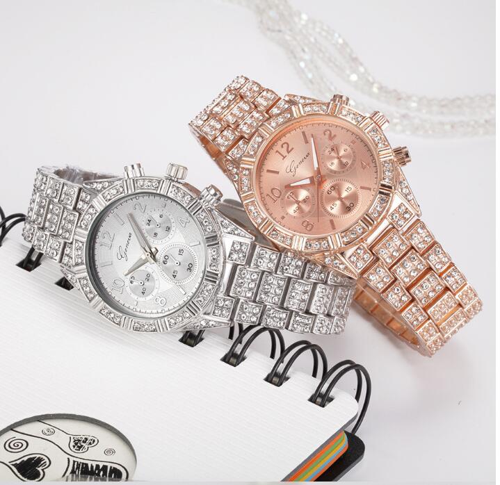 W&W Mode Quarz Armbanduhr aus Edelstahl mit Kristallen - Stilvolle Luxusuhr