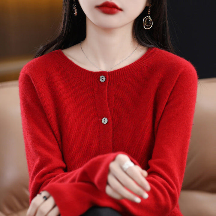 W&W Mode | Lockerer Damen Cashmere Strickjacke Mit Rundhalsausschnitt Aus Hochwertiger Veganer Wolle