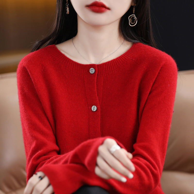 WW | Lockerer Damen Cashmere Strickjacke Mit Rundhalsausschnitt Aus Hochwertiger Veganer Wolle