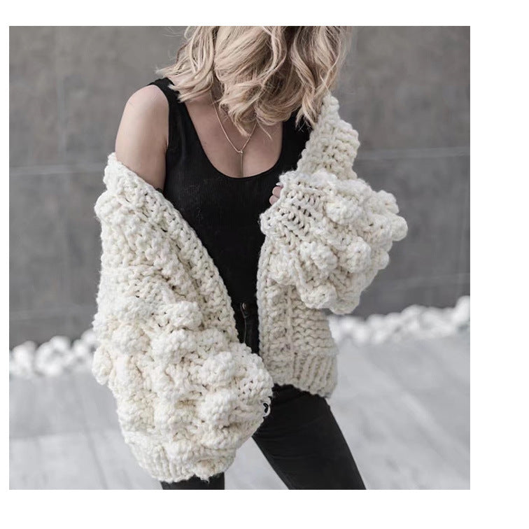 Damen Grob gestrickter Oversized Cardigan mit voluminösen Ärmeln W&W Mode
