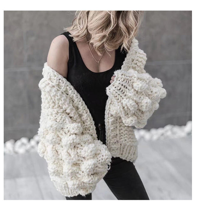 Damen Grob gestrickter Oversized Cardigan mit voluminösen Ärmeln W&W Mode