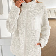 WW | Lässige Winter Zip-Up Fuzzy Jacke für Damen