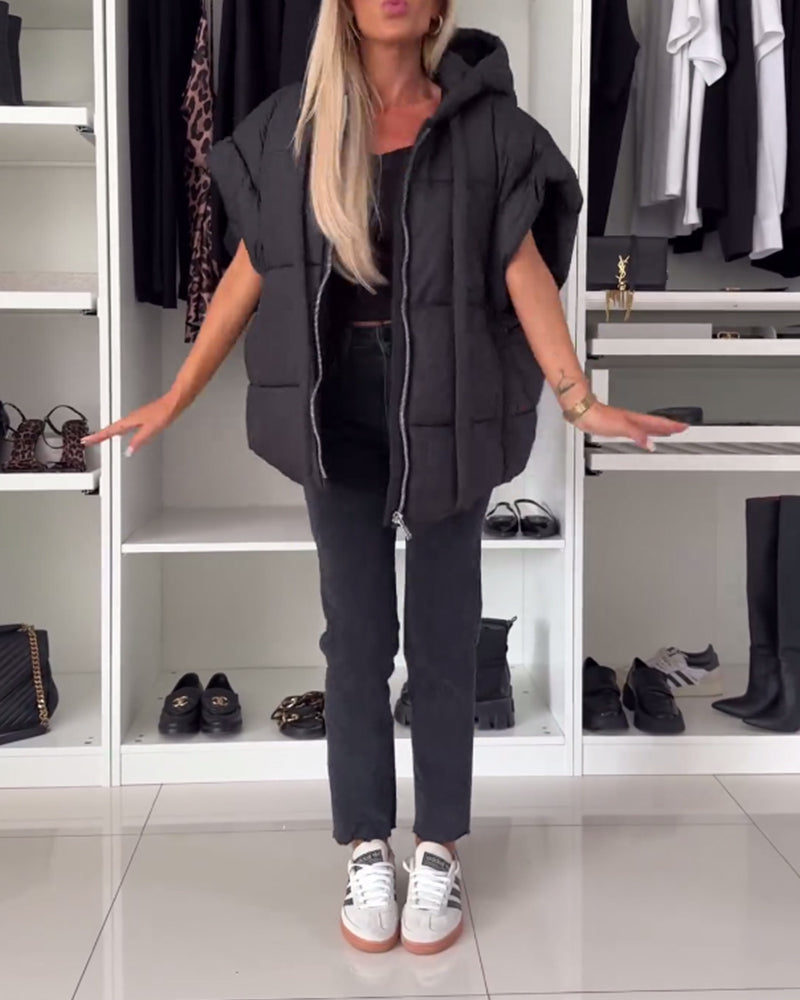 WW | Jacken mit Kapuze Einfarbig Reißverschluss und Kurzen Ärmeln