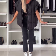 WW | Jacken mit Kapuze Einfarbig Reißverschluss und Kurzen Ärmeln