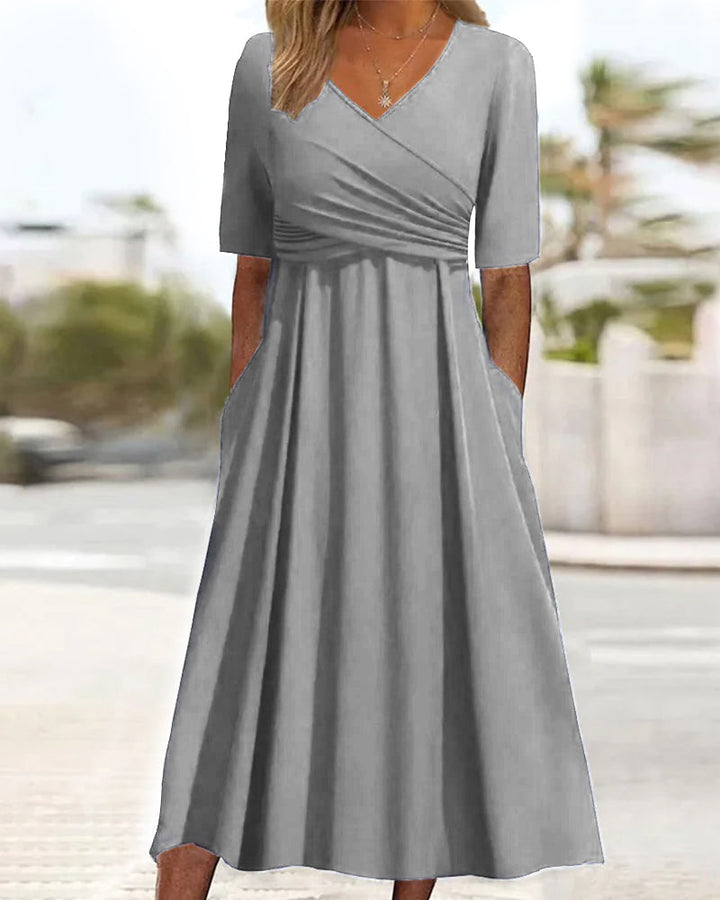 W&W Mode | Elegantes gekreuztes Midi-Kleid mit Taschen für Damen