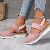 WW | Damen Sandalen Auf Plattform: Rutschfest, Geschlossene Zehe, Elastischer Riemen