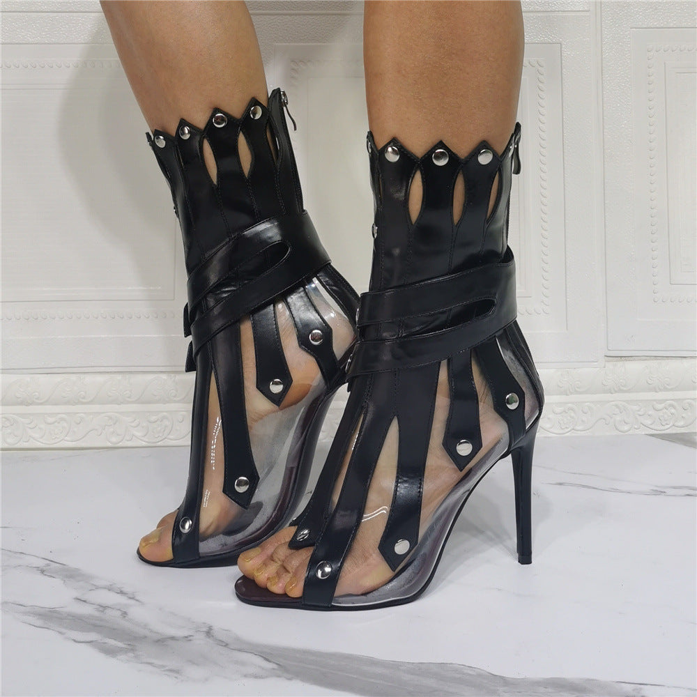 WW | Frauenmode Stiletto Absatz Fisch Mund Film Nähen Römische Sandalen