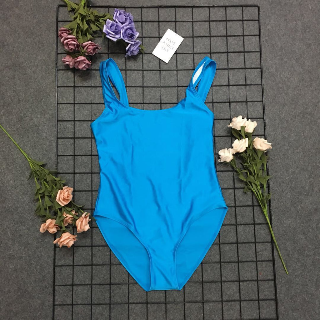 Damen klassische Hochrücken Einteiler Badeanzug WW