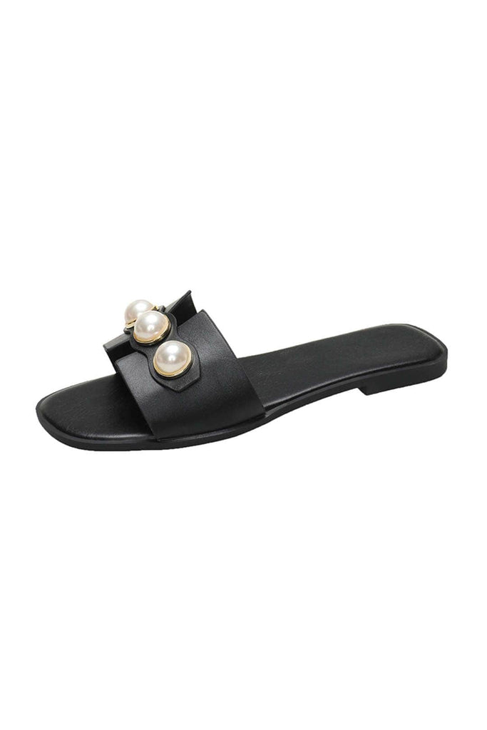 WW | Leichtgewicht Leder Designer Slides Mit Riesig Perlenverzierung