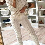 WW Gestricktes Passendes Sweatshirt & Hosen Outfits Zweiteiliges Set