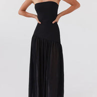 WW | Eden Patchwork Semi-Transparent Chiffon Strapless Maxi-Kleid