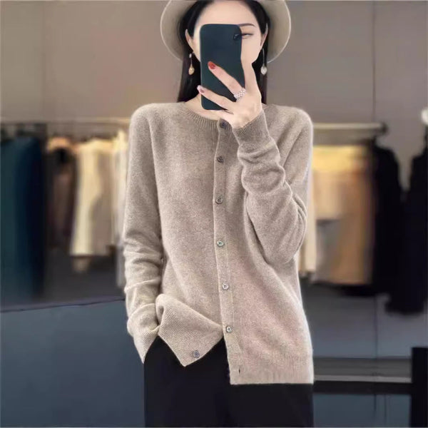 WW | Merino Wollstrickjacke Mit Rundhalsausschnitt Und Langen Ärmeln