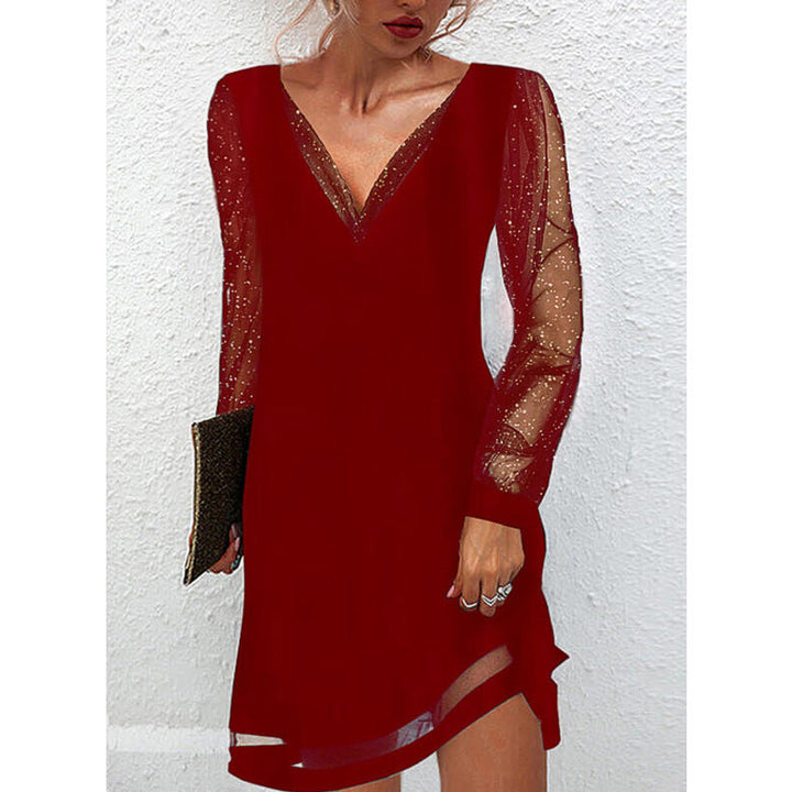 W&W Mode | Solides Kleid Mit Spitzenbesatz Und V-Ausschnitt