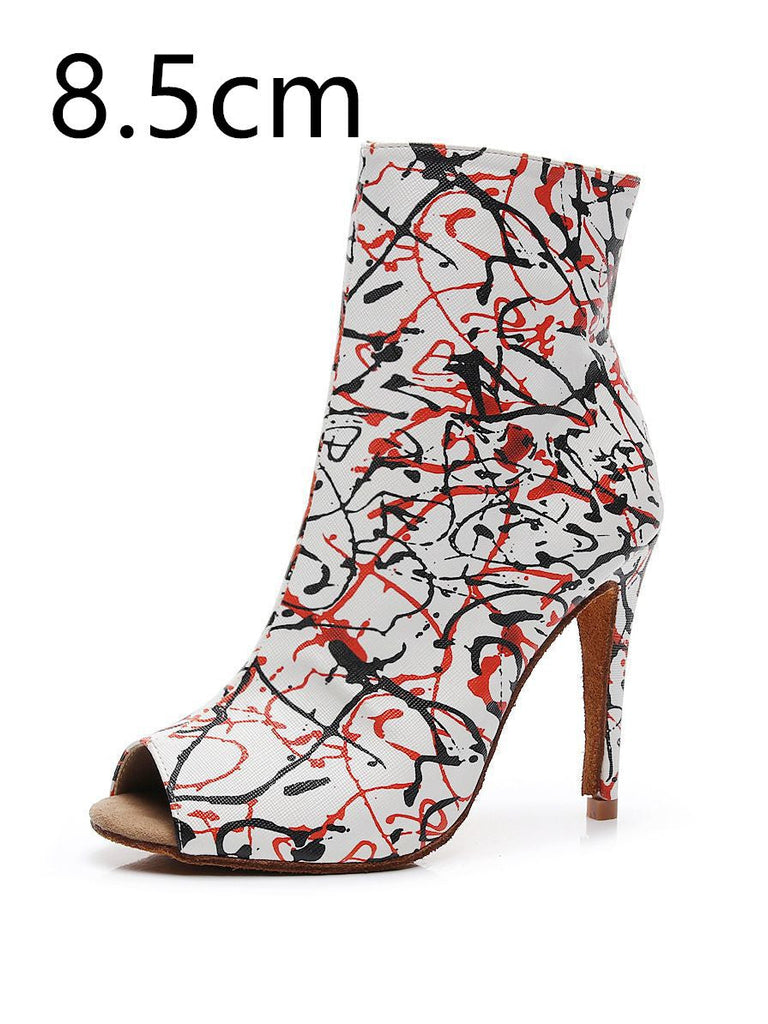 WW | Damen Erwachsene Hochhackige Bühnenstiefel Graffiti Midi Leggingschuhe