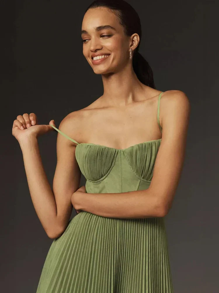 Damen Korsett-Midikleid mit strukturiertem Oberteil und Plisseerock