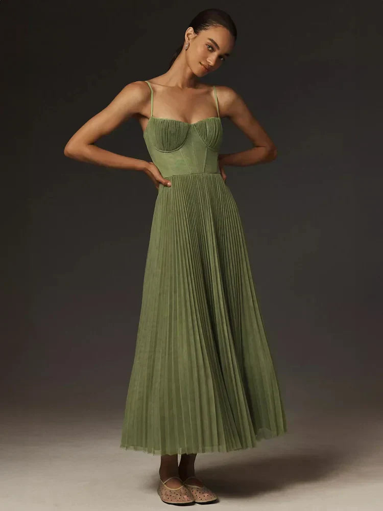 WW | Midi Ärmellos Kleid Mit Gefälteltem Tüll-Bustier