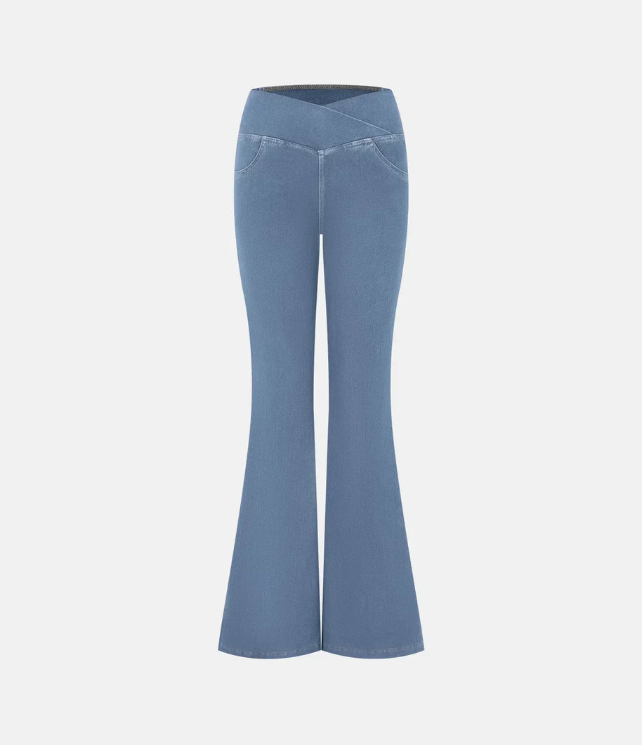 Hellblau atmungsaktive High-Waist-Jeans