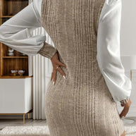 WW | Stilvolle Herbst Gerippte Pullover Kleid Für Frauen