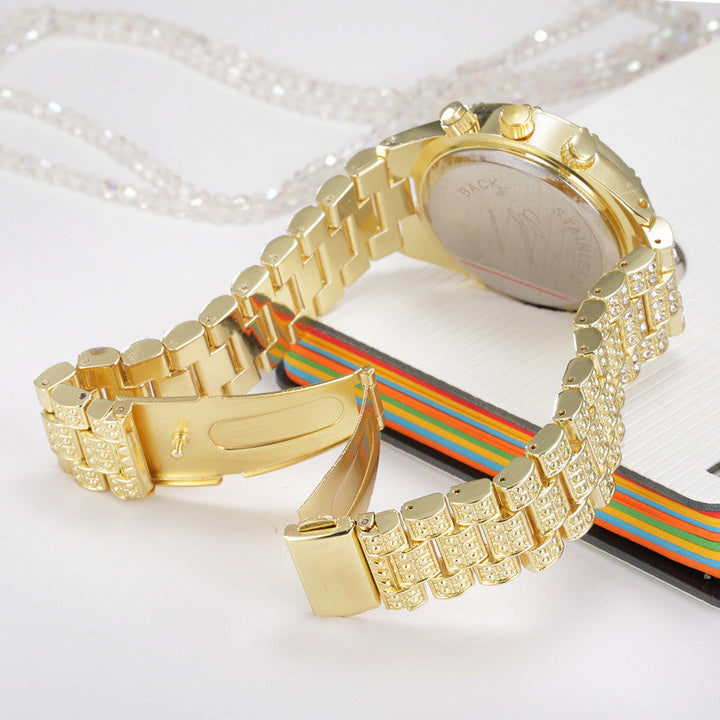 W&W Mode Quarz Armbanduhr aus Edelstahl mit Kristallen - Stilvolle Luxusuhr
