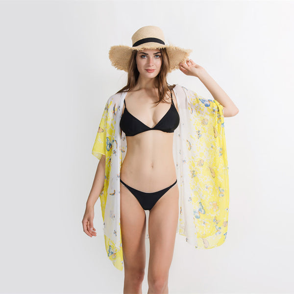 Damen Chiffon-Kimono mit buntem Floral-Design und luftigen Ärmeln WW