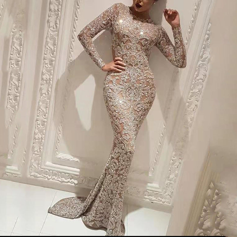 WW | Chic Damen Bronzing Langärmelig Slim Fit Kleid