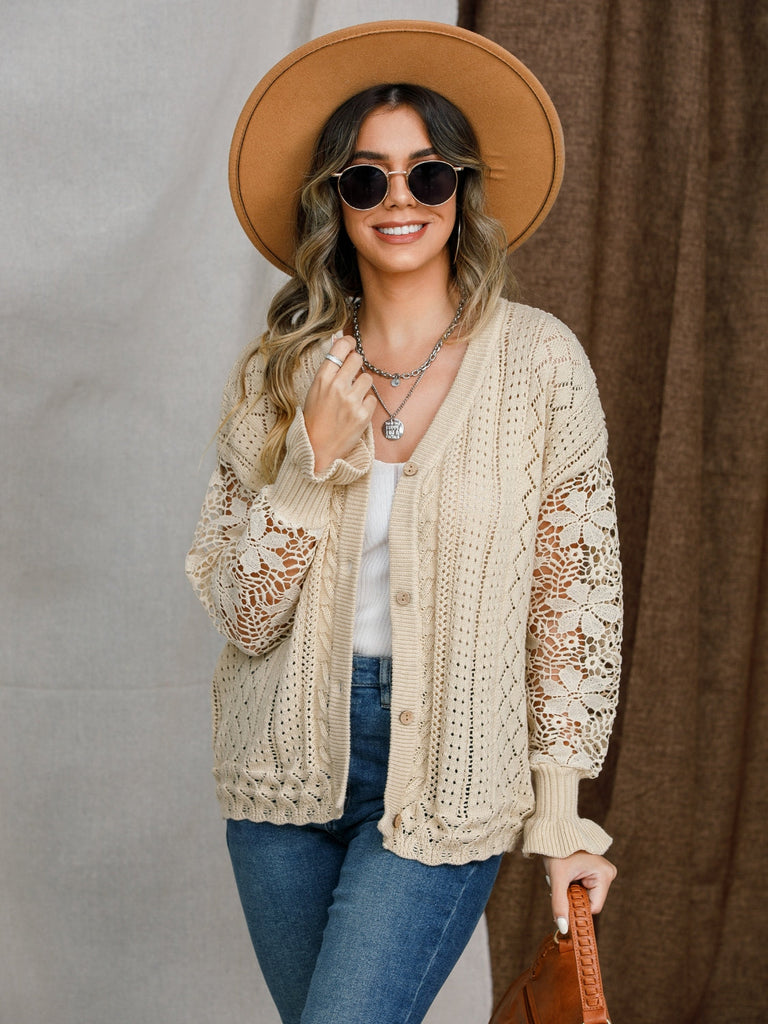 WW | Ösen Knopfverschluss Laternenärmeln Cardigan