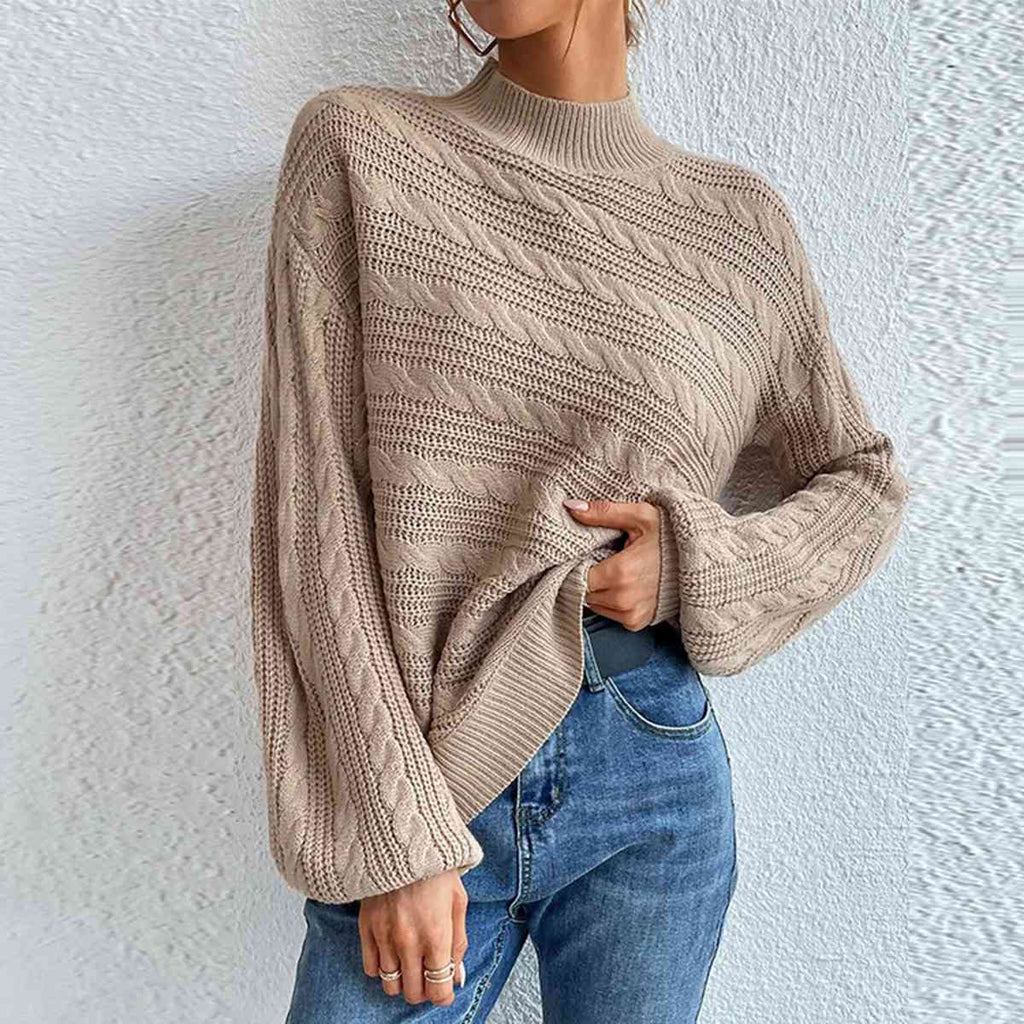 WW | Kabelstrick Stehkragen Langarmpullover