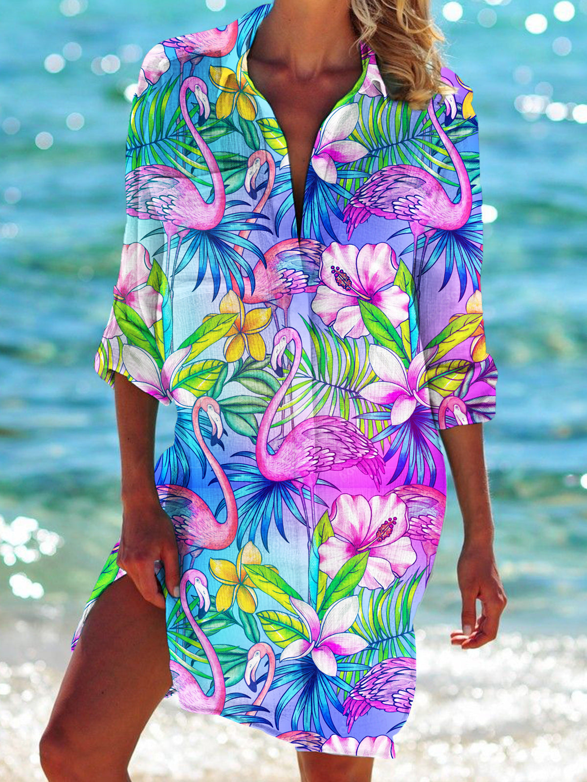 WW | Bikini Jacke Shirt Badeanzug Strickjacke Damenbekleidung Druck Urlaub Strandshirt