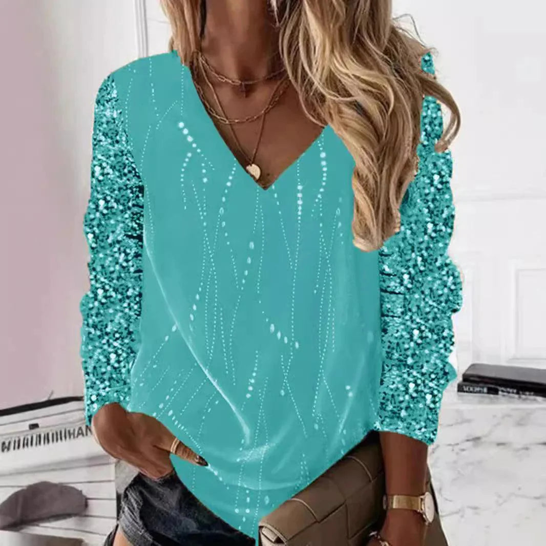 WW | Elegantes Hemd Mit V-Ausschnitt Und Funkelnden Ärmeln
