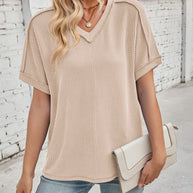 WW | Cord-Ripp V-Ausschnitt Kurzarm T-Shirt