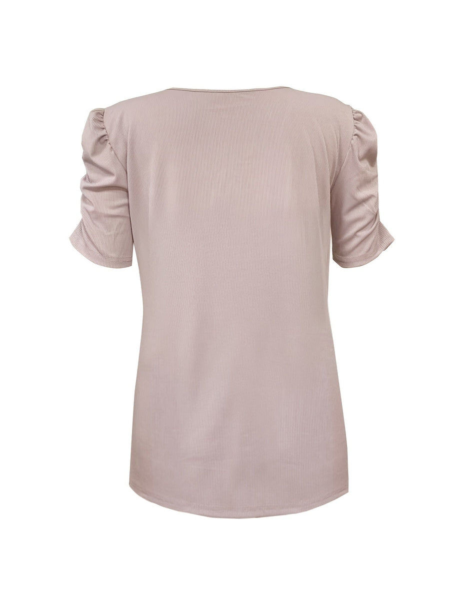 WW | Elegantes Geripptes V-ausschnitt T-shirt Für Damen
