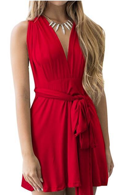 WW | Damen Schichten Wickelstil Mini Sonnenkleid