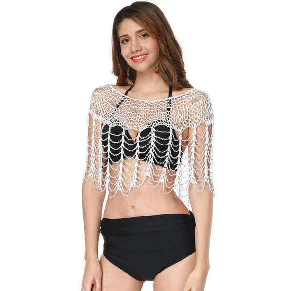 Damen Häkel-Strandüberwurf mit elegantem Off-Shoulder-Design WW