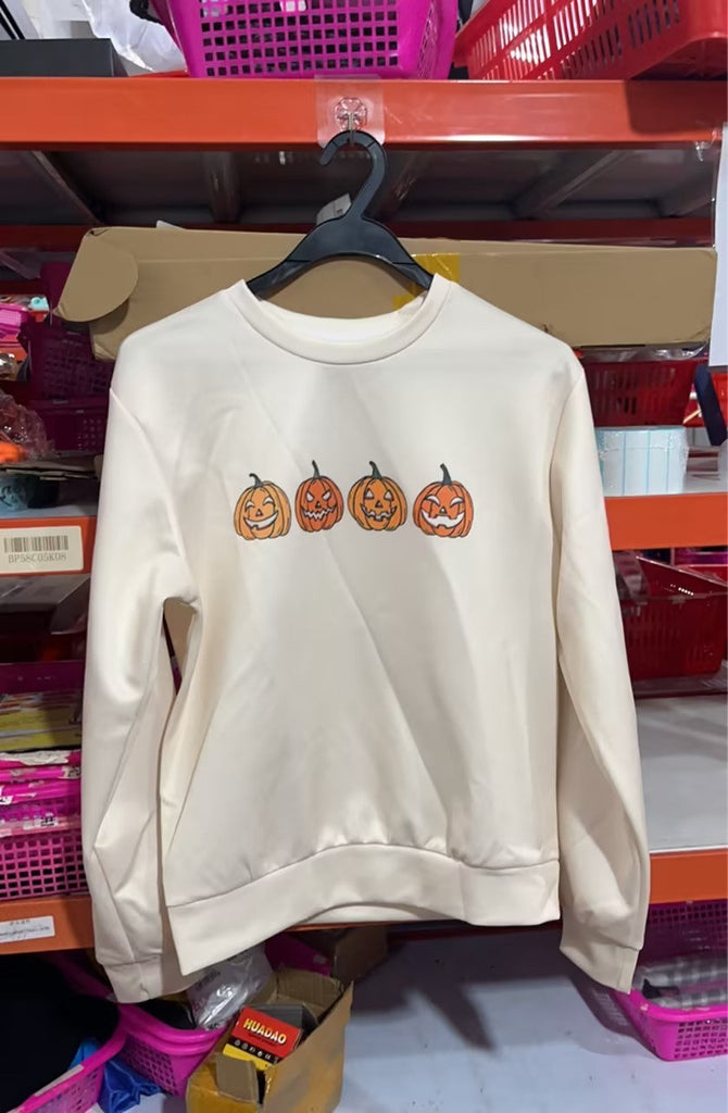 WW | Halloween Pullover Mit Rundhalsausschnitt Und Kürbismotiv Für Damen