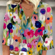 WW | Farbenfrohe Blumenbluse In Lockerer Passform mit V-Ausschnitt
