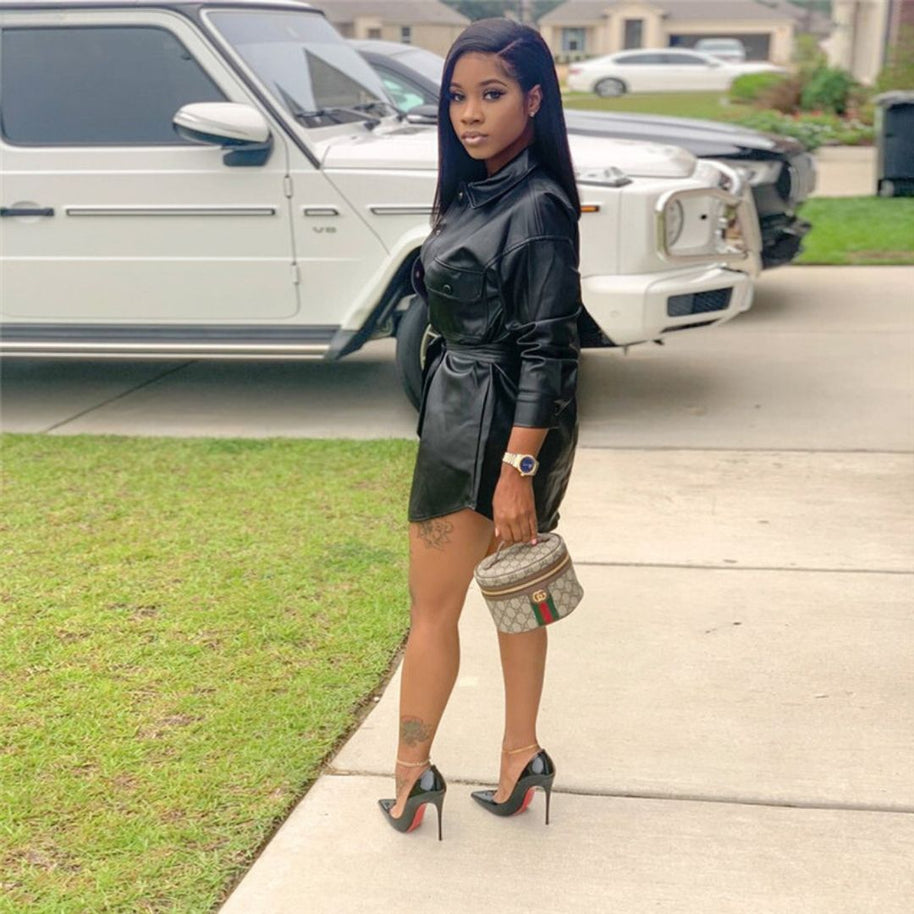 WW | Kunstleder-Hemdkleid mit Gürtel