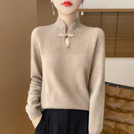 WW | Eleganter Merino-Wollpullover im chinesischen Stil