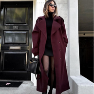 WW | Eleganter Burgunderfarbener Langer Mantel