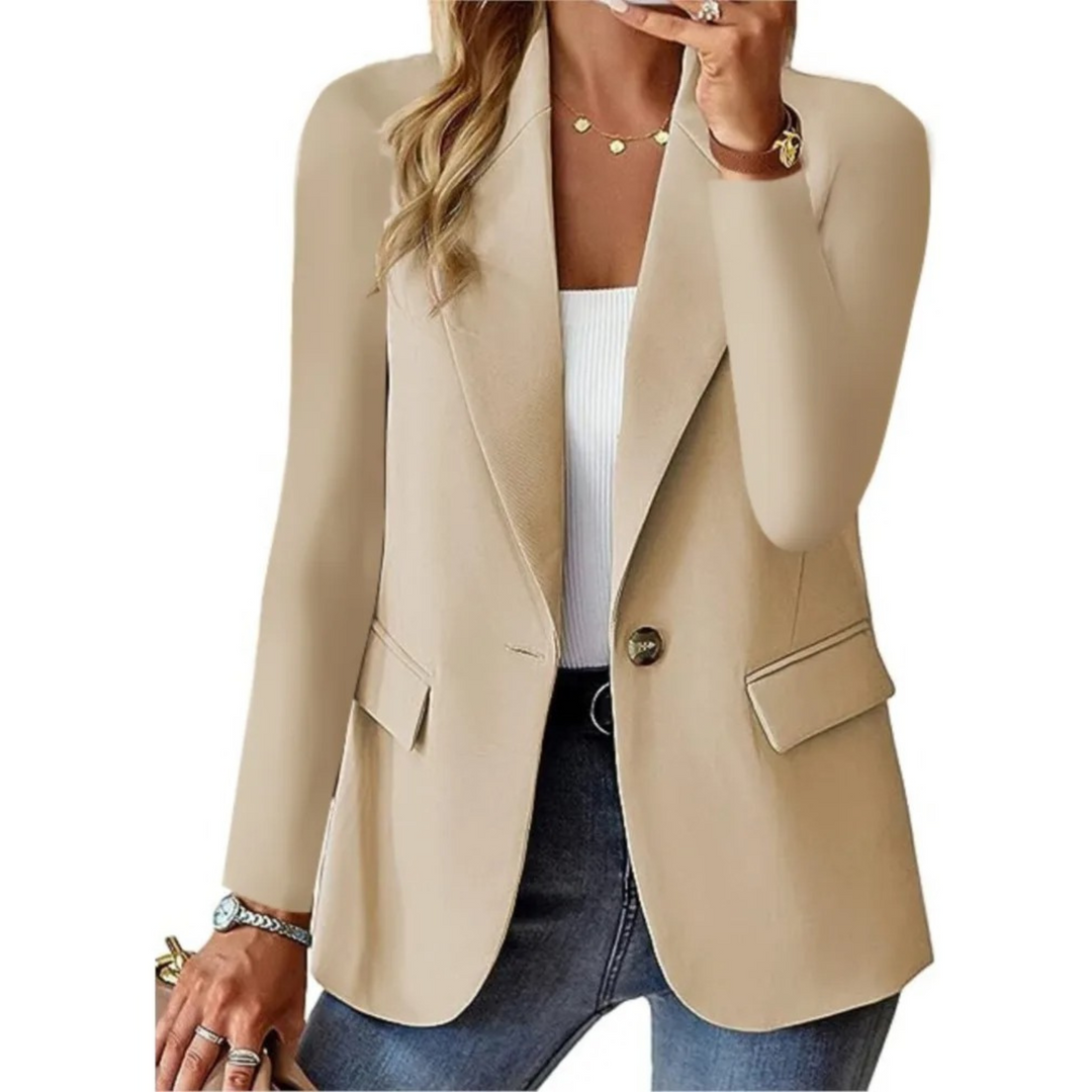 Solider Damen-Blazer mit langen Ärmeln und schmaler Taschenschnalle