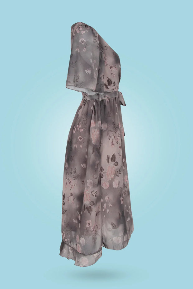 WW | Midikleid mit Blumenmuster und V-Ausschnitt