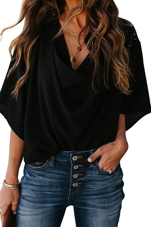 WW | Rosiedress Cowl Neck Kurzarm Drapiert Chiffon Shirt