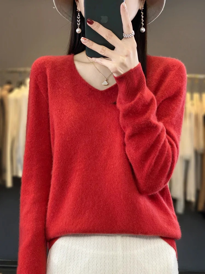 W&W Mode | Cashmere Pullover Damen Eleganter V-ausschnitt, Weich & Komfortabel
