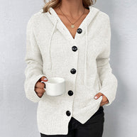 Corina™ - Einfarbige Strickjacke mit Kapuze und Schnürsenkeln
