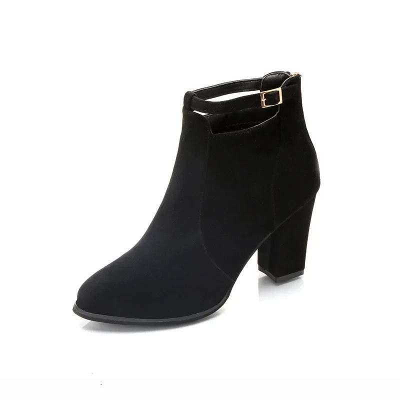 WW | Damen Stiefeletten mit Schnalle und Hohem Blockabsatz Damen Stiefeletten