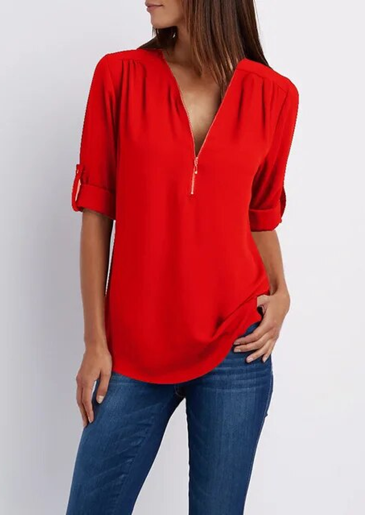 WW | Chiffonbluse mit Reißverschluss