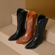 WW | Westernstiefel mit Detaillierten Stickereien & Niedrigem Absatz Cowboystiefel Damen