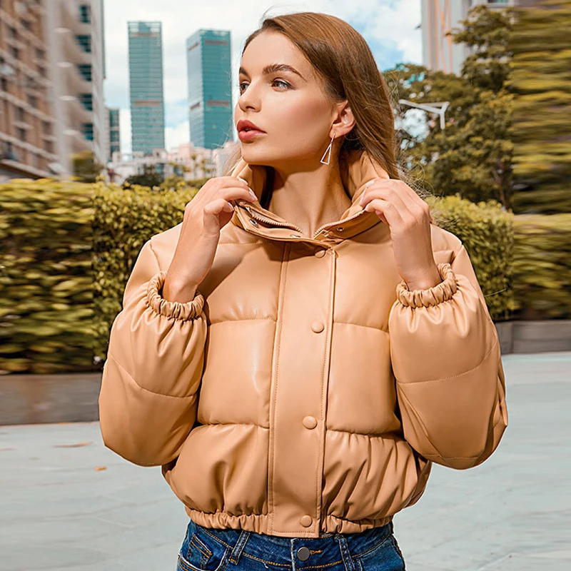 WW | Lederjacke Damen Steppjacke Mit Kapuze Und Elastikbündchen