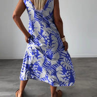 WW | Lässiges, Ärmelloses Kleid mit Blattmuster