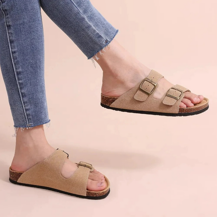 W&W Mode | Wildleder Damen Sandalen Mit Doppeltem Riemen